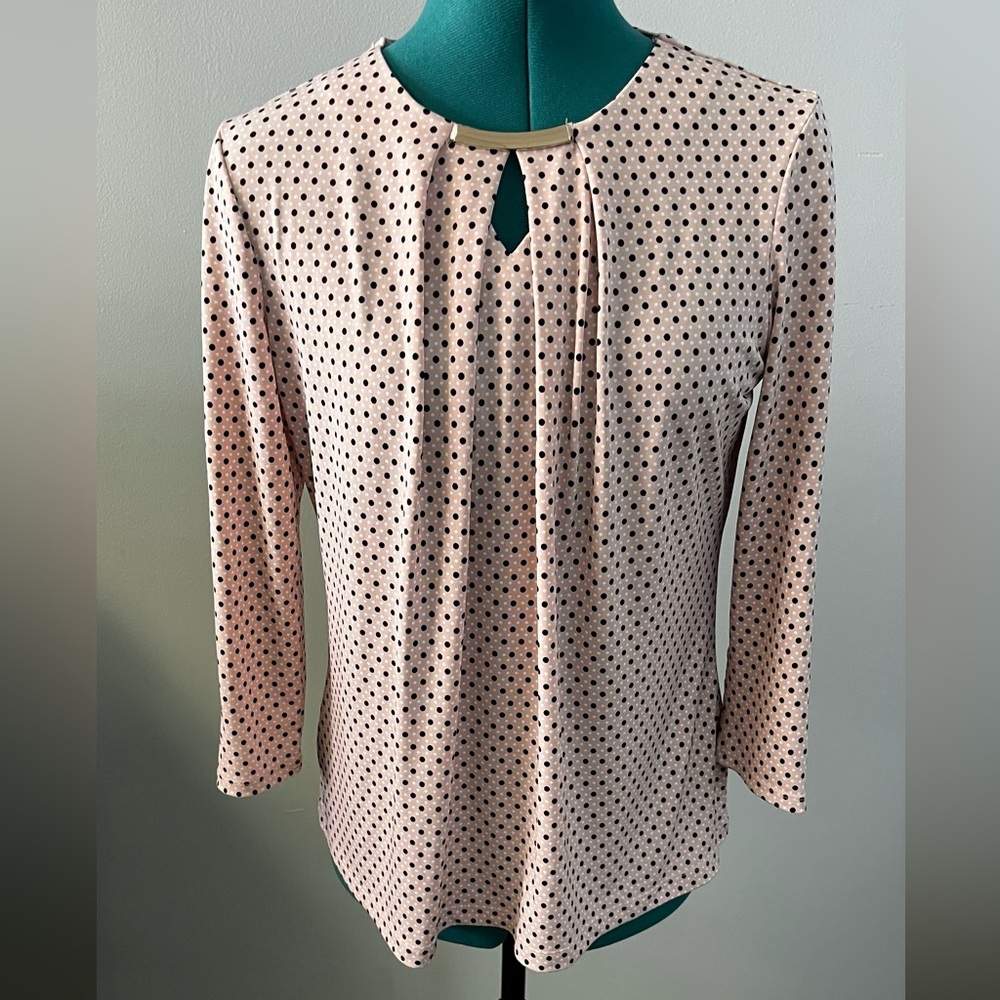 Liz Claiborne Petite Career Pink Polka Dot Blouse Size: Medium